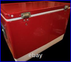 Vintage 1972 Coleman Sno-Lite Steel Red Cooler Read Description
