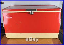 Vintage 1974 Vintage Red & White Metal Coleman Cooler with Extras Made in USA