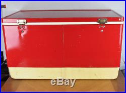 Vintage 1974 Vintage Red & White Metal Coleman Cooler with Extras Made in USA