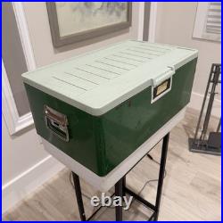 Vintage 1975 Coleman 22.5x13.5x12.7 Green Metal Banded Cooler Ice Chest USA