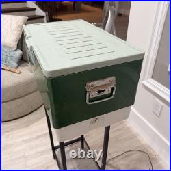 Vintage 1975 Coleman 22.5x13.5x12.7 Green Metal Banded Cooler Ice Chest USA