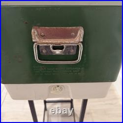 Vintage 1975 Coleman 22.5x13.5x12.7 Green Metal Banded Cooler Ice Chest USA