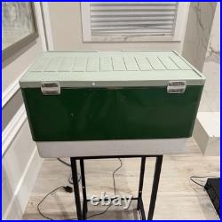 Vintage 1975 Coleman 22.5x13.5x12.7 Green Metal Banded Cooler Ice Chest USA