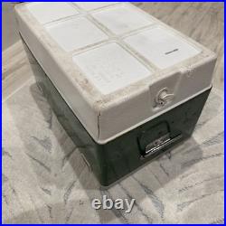 Vintage 1975 Coleman 22.5x13.5x12.7 Green Metal Banded Cooler Ice Chest USA