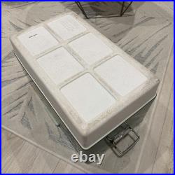 Vintage 1975 Coleman 22.5x13.5x12.7 Green Metal Banded Cooler Ice Chest USA