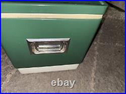 Vintage 1975 Coleman Cooler Green & White 22.5 x 16 x 13.5 Metal Camping Chest