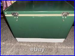 Vintage 1975 Coleman Cooler Green & White 22.5 x 16 x 13.5 Metal Camping Chest