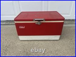 Vintage 1975 Red & White Coleman Metal Cooler