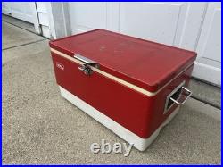 Vintage 1975 Red & White Coleman Metal Cooler