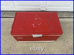 Vintage 1975 Red & White Coleman Metal Cooler