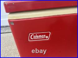 Vintage 1975 Red & White Coleman Metal Cooler