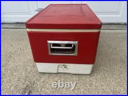 Vintage 1975 Red & White Coleman Metal Cooler