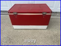 Vintage 1975 Red & White Coleman Metal Cooler