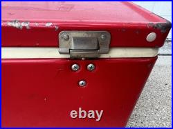 Vintage 1975 Red & White Coleman Metal Cooler