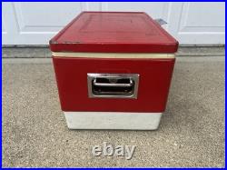 Vintage 1975 Red & White Coleman Metal Cooler