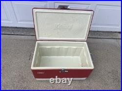 Vintage 1975 Red & White Coleman Metal Cooler