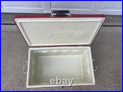 Vintage 1975 Red & White Coleman Metal Cooler