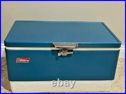 Vintage 1976 Coleman Blue Metal Chest Cooler 22.5 wide With Tray Rare! NICE