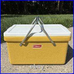Vintage 1976 Coleman Yellow Mustard Cooler with Metal Handles & Tray