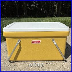 Vintage 1976 Coleman Yellow Mustard Cooler with Metal Handles & Tray