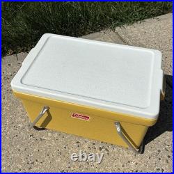 Vintage 1976 Coleman Yellow Mustard Cooler with Metal Handles & Tray