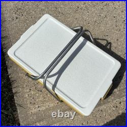 Vintage 1976 Coleman Yellow Mustard Cooler with Metal Handles & Tray