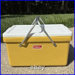 Vintage 1976 Coleman Yellow Mustard Cooler with Metal Handles & Tray