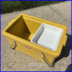 Vintage 1976 Coleman Yellow Mustard Cooler with Metal Handles & Tray