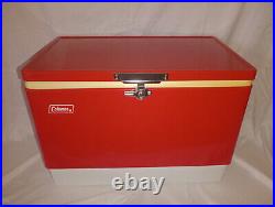 Vintage 1976 Red Coleman Cooler Metal Ice Chest 22 1/2 15 1/2 13 1/2 NICE WithTray