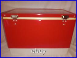 Vintage 1976 Red Coleman Cooler Metal Ice Chest 22 1/2 15 1/2 13 1/2 NICE WithTray