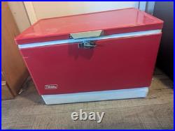 Vintage 1976 Red Coleman Cooler Metal Ice Chest 22.5 15.5 13.5
