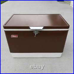 Vintage 1978 Brown Coleman Metal Cooler With Locking Handle Ice Chest Box