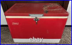 Vintage 1978 Coleman Large Metal Cooler (Red) Camping Ice Chest 22 x 16 x 13