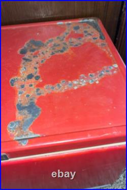 Vintage 1978 Coleman Large Metal Cooler (Red) Camping Ice Chest 22 x 16 x 13