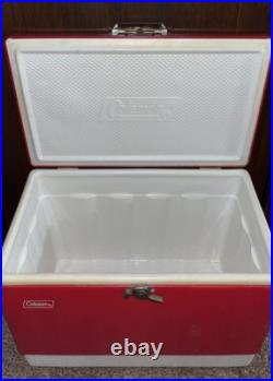 Vintage 1978 Coleman Large Metal Cooler (Red) Camping Ice Chest 22 x 16 x 13