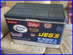 Vintage 1980 Coleman Steel Belted 54 Qt Blue Cooler Chest With Old Stickers Light