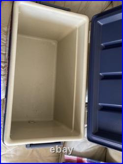 Vintage 1980 Coleman Steel Belted 54 Qt Blue Cooler Chest With Old Stickers Light