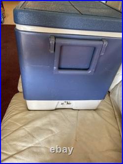 Vintage 1980 Coleman Steel Belted 54 Qt Blue Cooler Chest With Old Stickers Light