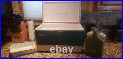 Vintage 1980's Coleman 13.5 x 22.5x 12.5Green Metal Ice Chest Cooler &Thermos