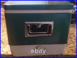 Vintage 1980's Coleman 13.5 x 22.5x 12.5Green Metal Ice Chest Cooler &Thermos