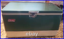 Vintage 1980's Coleman 13.5 x 22.5x 12.5Green Metal Ice Chest Cooler &Thermos