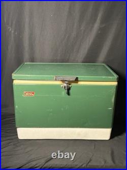 Vintage 1980's Large Coleman Metal Green White Cooler Ice Chest 22.5×13.5×16