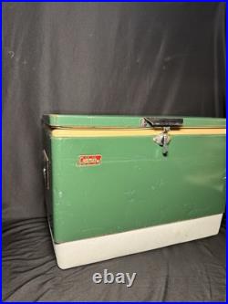 Vintage 1980's Large Coleman Metal Green White Cooler Ice Chest 22.5×13.5×16