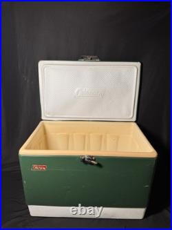 Vintage 1980's Large Coleman Metal Green White Cooler Ice Chest 22.5×13.5×16