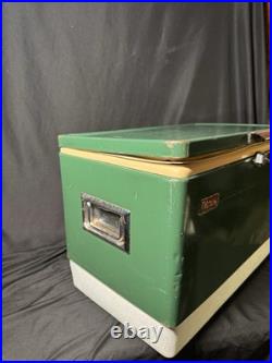 Vintage 1980's Large Coleman Metal Green White Cooler Ice Chest 22.5×13.5×16