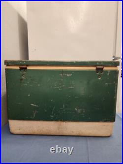 Vintage 1981 Coleman Camping Cooler Retro Green Metal/Plastic Ice Chest 22x16x14