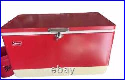 Vintage 1981 Red Coleman Cooler Metal Ice Chest 28X15X16 with Inner Trays