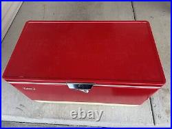 Vintage 1981 Red Coleman Cooler Metal Ice Chest 28X15X16 with Inner Trays