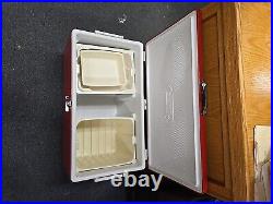 Vintage 1983 Red Coleman Cooler Metal Ice Chest 22 1/2 15 1/2 13 1/2 NICE