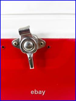 Vintage 1983 Red Coleman Metal Cooler 28x16x15 inch Locking Lid USA Made GUC